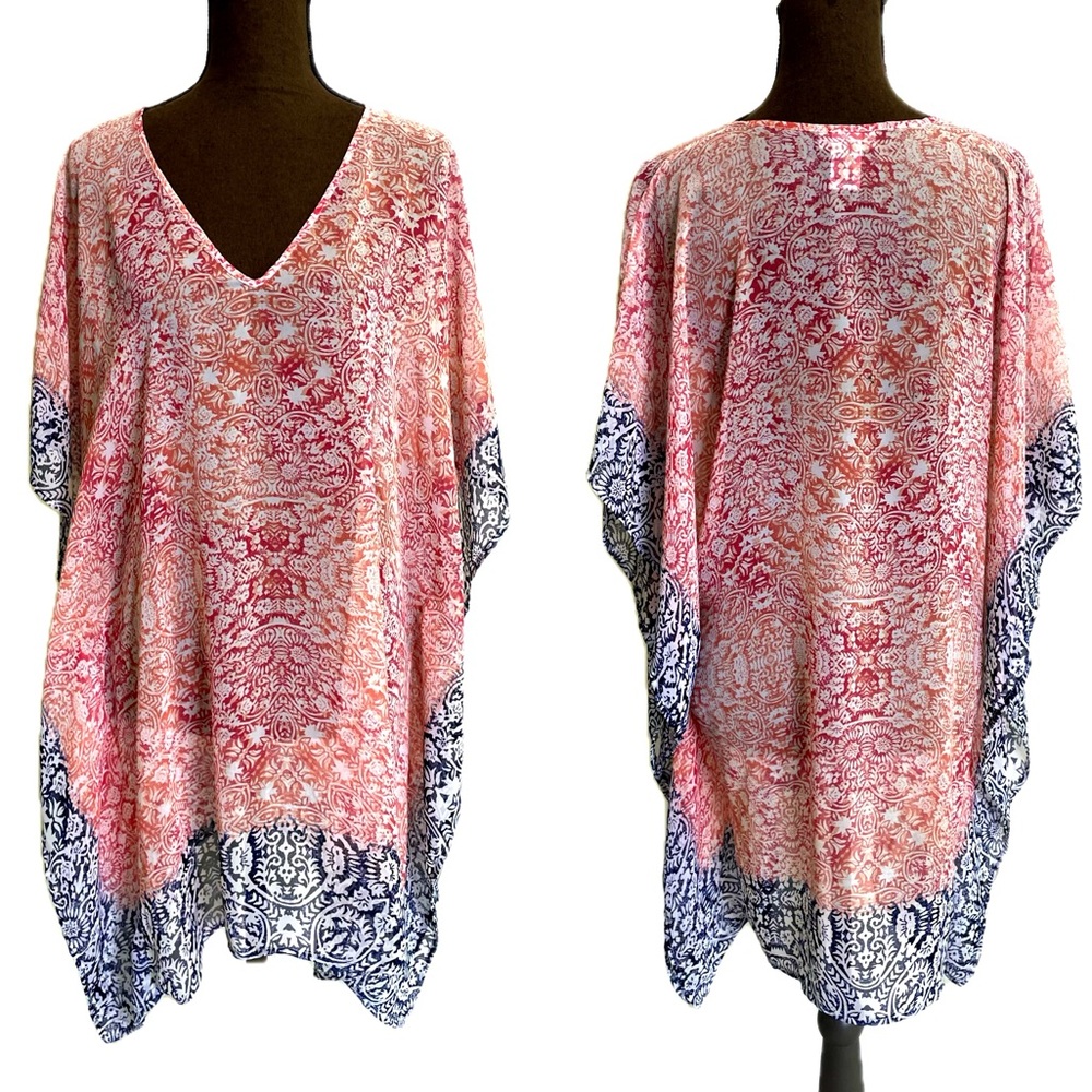 Tommy Bahama Swim Cover Up Size Small Sheer Tropical Floral Kimono Sleeve Tunic